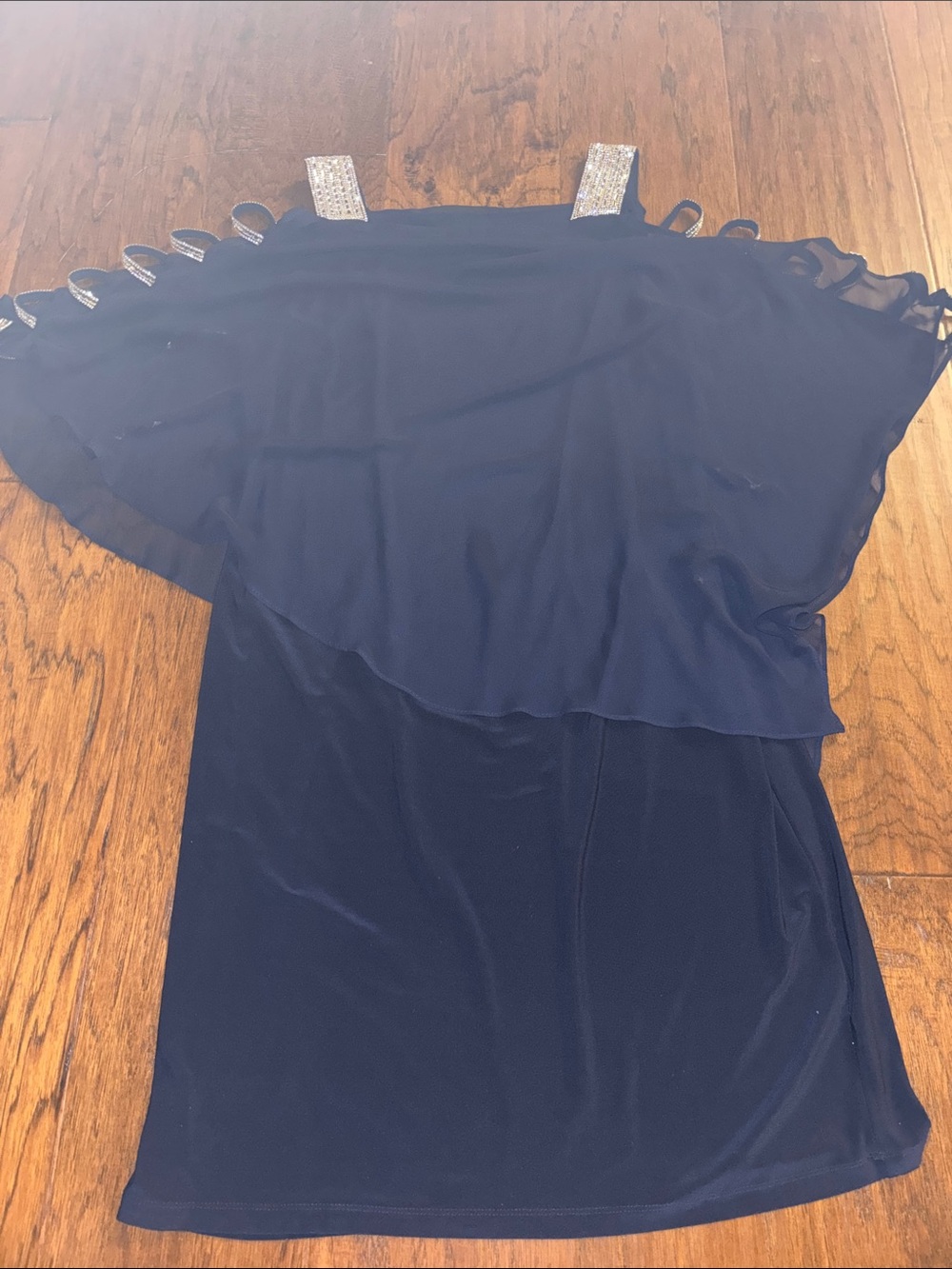 MSK Navy Blue One-Shoulder Ruffle Dress with Embellished Straps